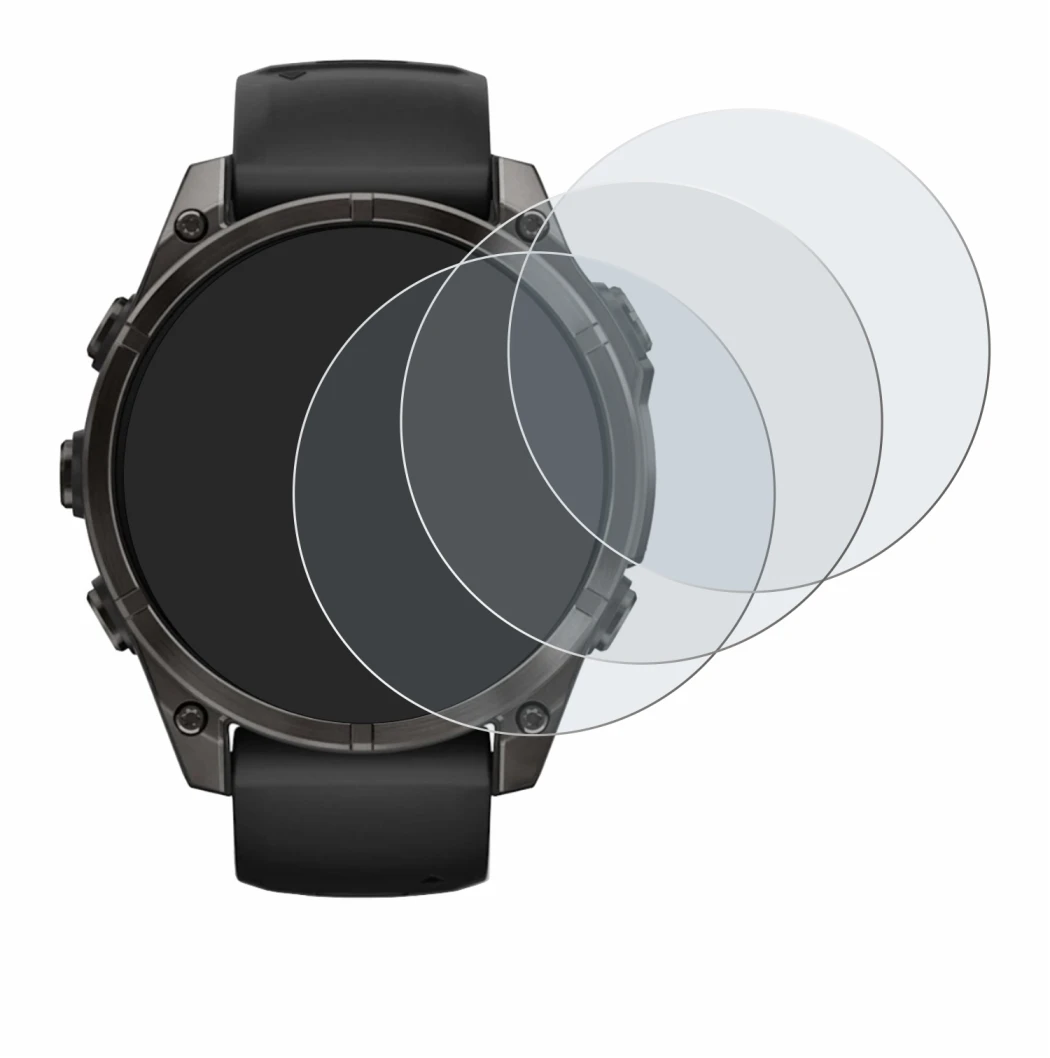 Immagine del dispositivo Garmin Fenix 8 AMOLED (47 mm) con un'ampia varietà di protezioni per lo schermo.