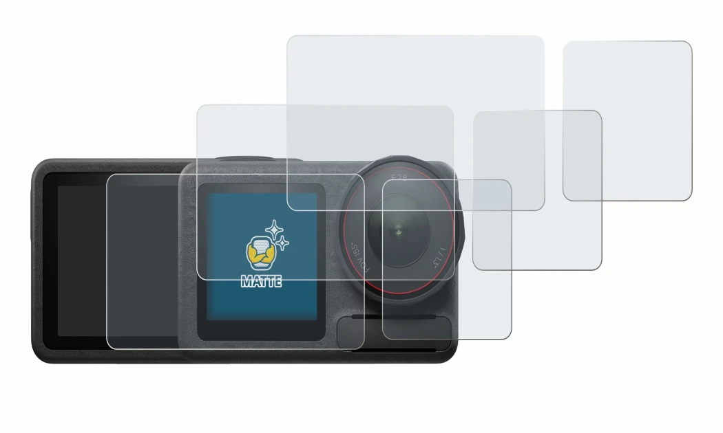 Immagine del dispositivo DJI Osmo Action 5 Pro (case-friendly) con un'ampia varietà di protezioni per lo schermo.