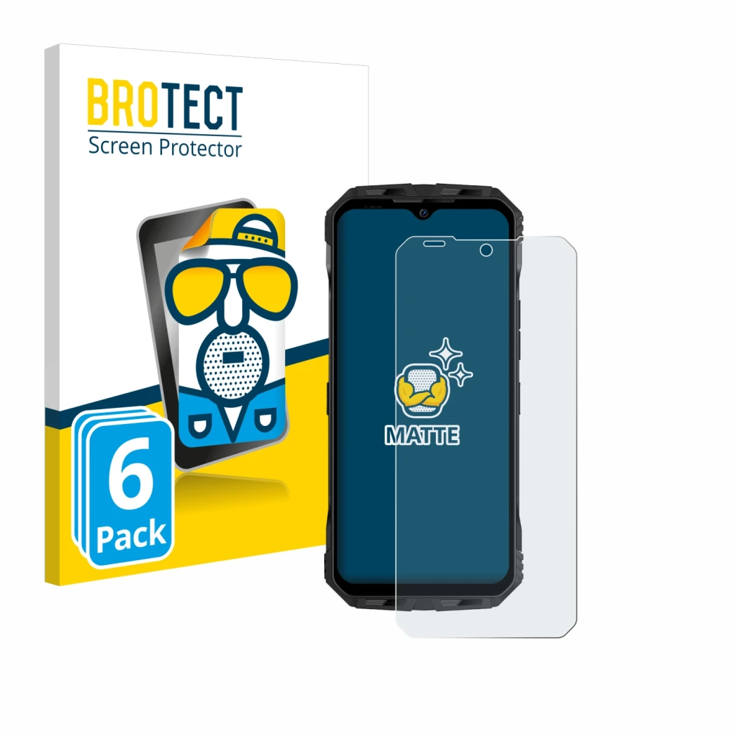 Parte frontale di una confezione del prodotto con il logo del marchio BROTECT. Accanto è raffigurato il dispositivo Doogee V M