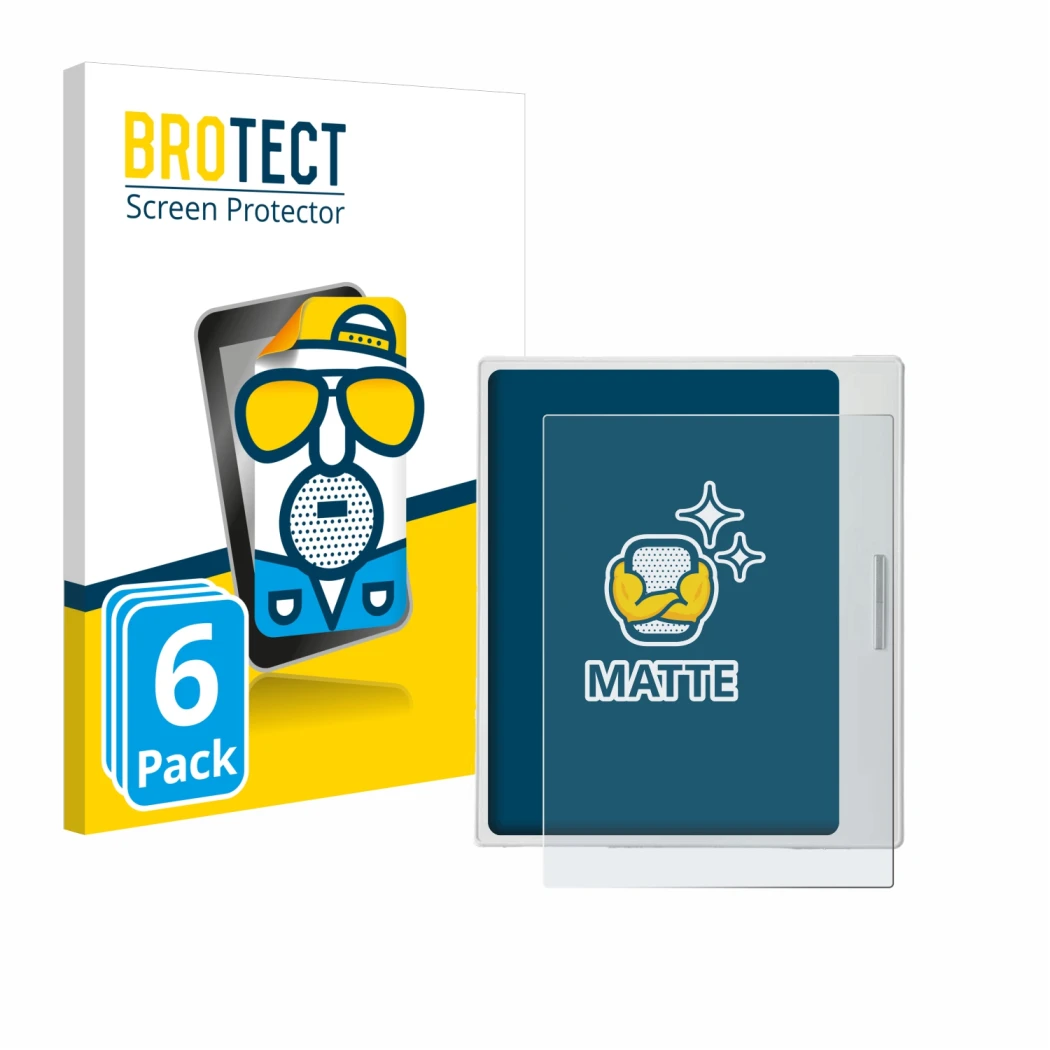 Parte frontale di una confezione del prodotto con il logo del marchio BROTECT. Accanto è raffigurato il dispositivo Boox Go Co