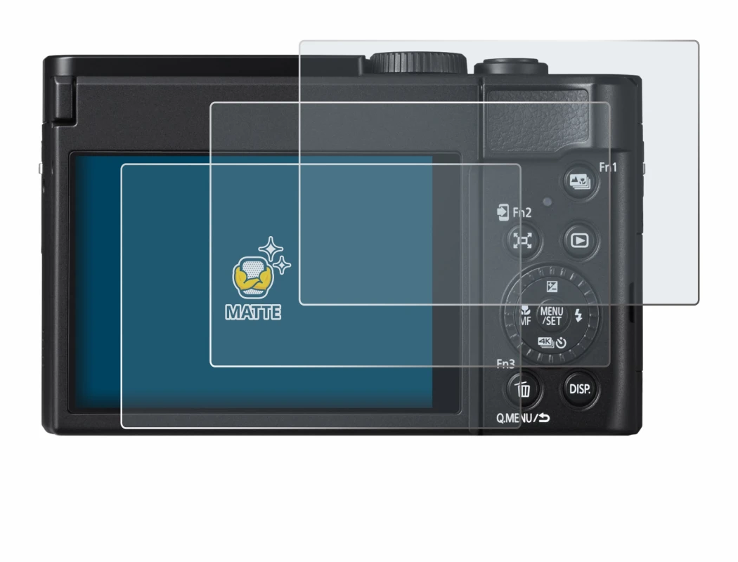 Immagine del dispositivo Panasonic Lumix DC-TZ99 con un'ampia varietà di protezioni per lo schermo.