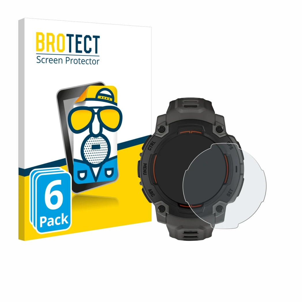 Parte frontale di una confezione del prodotto con il logo del marchio BROTECT. Accanto è raffigurato il dispositivo Garmin Ins