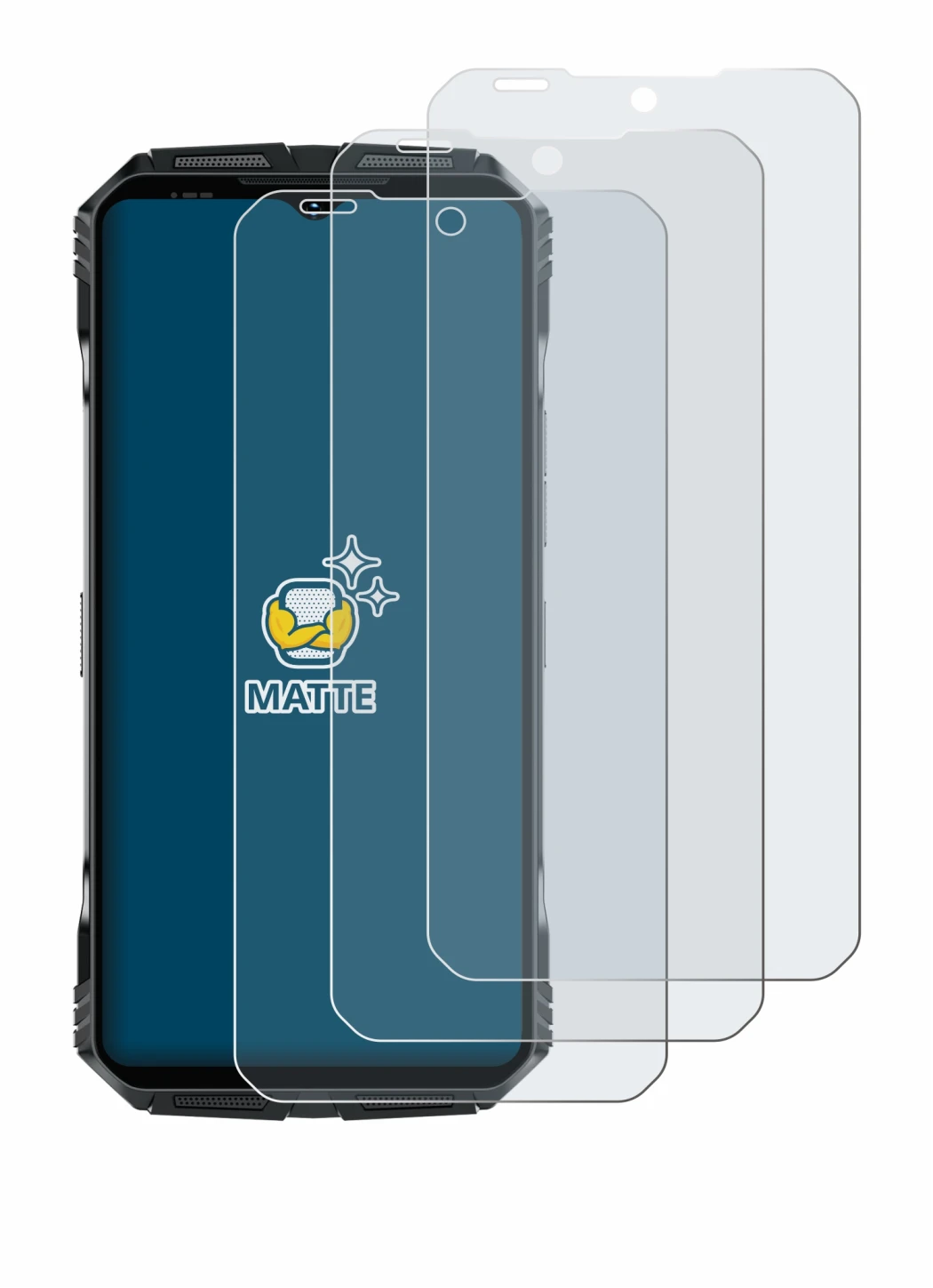 Immagine del dispositivo Doogee S118 Pro con un'ampia varietà di protezioni per lo schermo.
