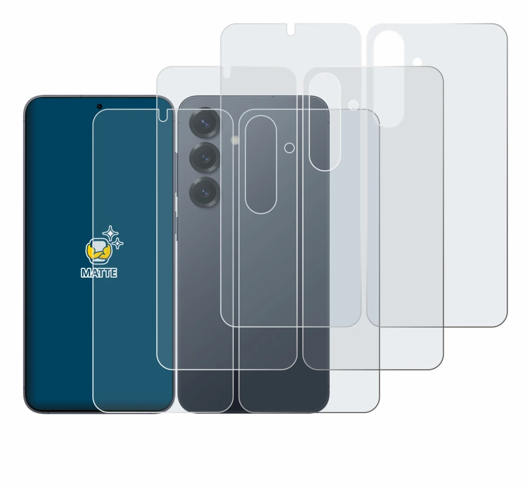 Immagine del dispositivo Samsung Galaxy S25 Plus (Fronte+Retro) con un'ampia varietà di protezioni per lo schermo.
