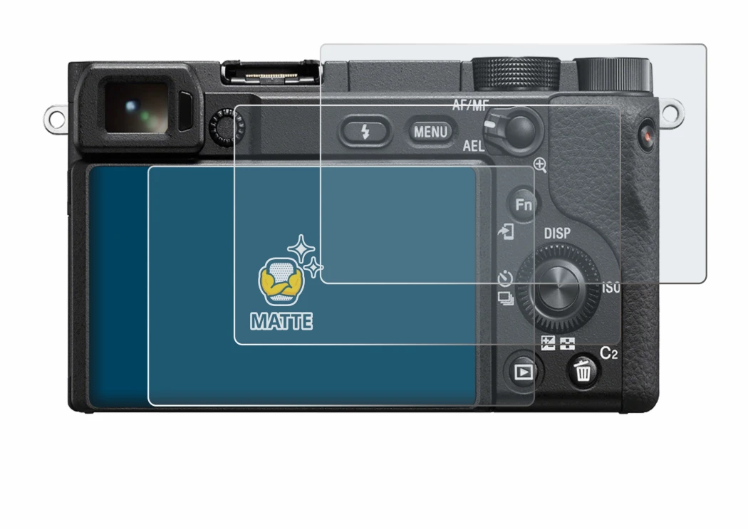 Immagine del dispositivo Sony Alpha 6100A con un'ampia varietà di protezioni per lo schermo.