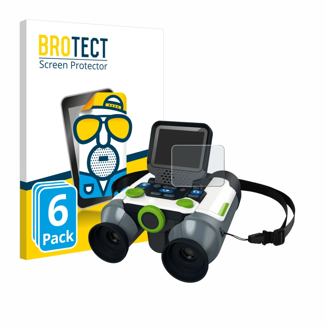 Parte frontale di una confezione del prodotto con il logo del marchio BROTECT. Accanto è raffigurato il dispositivo Vtech Bino