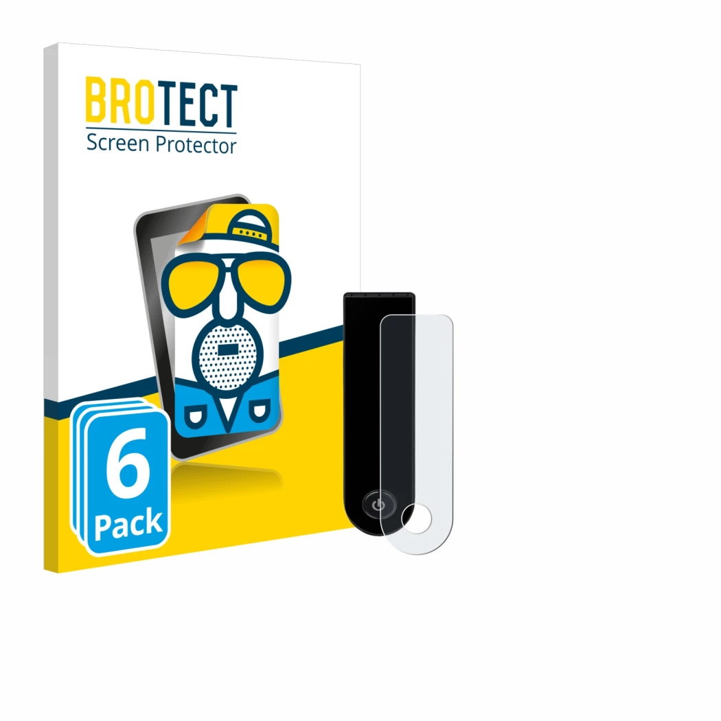 Parte frontale di una confezione del prodotto con il logo del marchio BROTECT. Accanto è raffigurato il dispositivo Xiaomi Ele