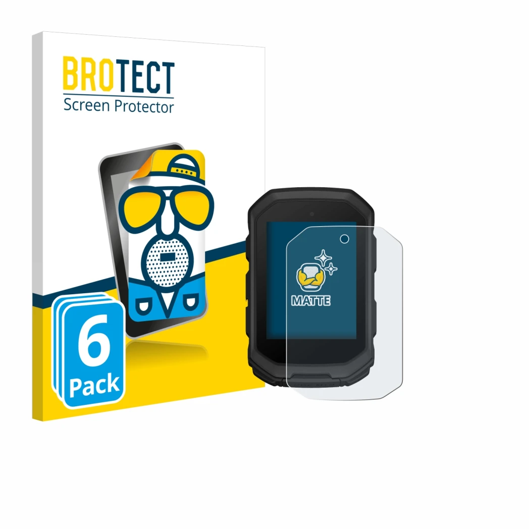 Parte frontale di una confezione del prodotto con il logo del marchio BROTECT. Accanto è raffigurato il dispositivo Garmin Edg