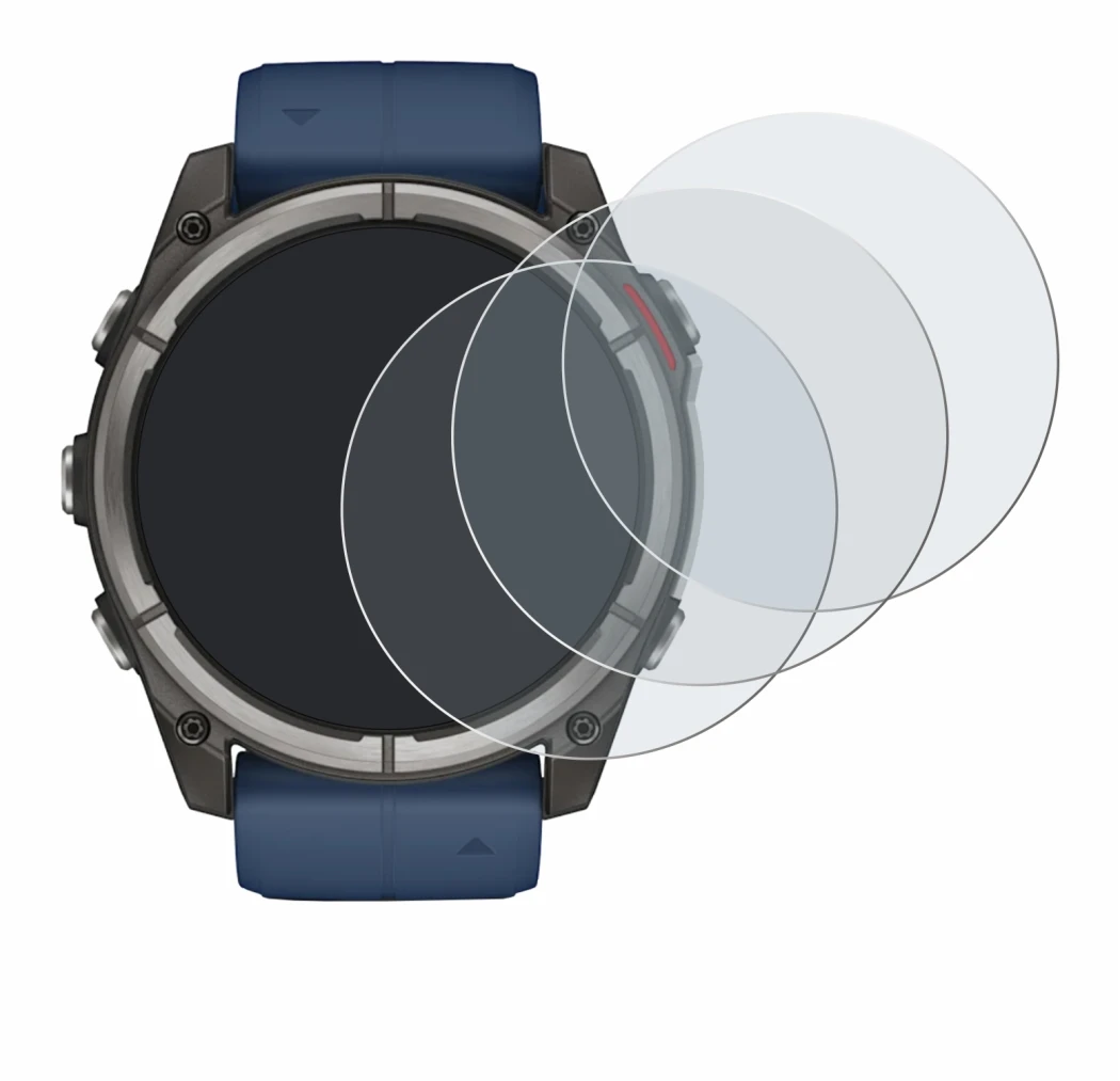 Immagine del dispositivo Garmin quatix 8 (51 mm) con un'ampia varietà di protezioni per lo schermo.