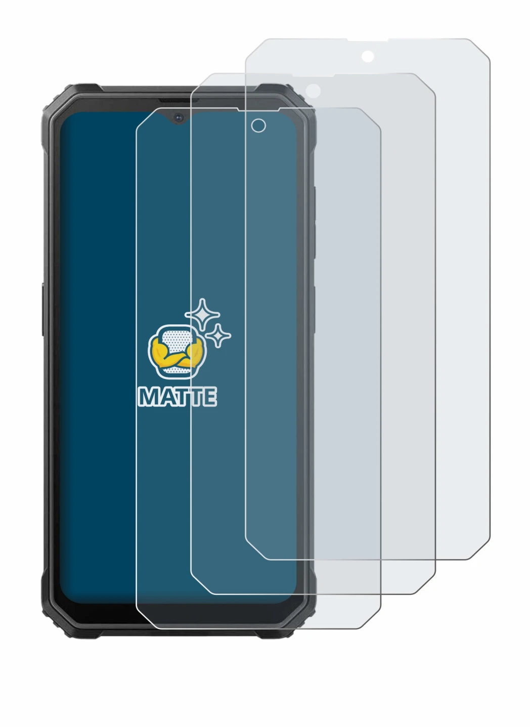 Immagine del dispositivo Blackview BV4800 SE con un'ampia varietà di protezioni per lo schermo.