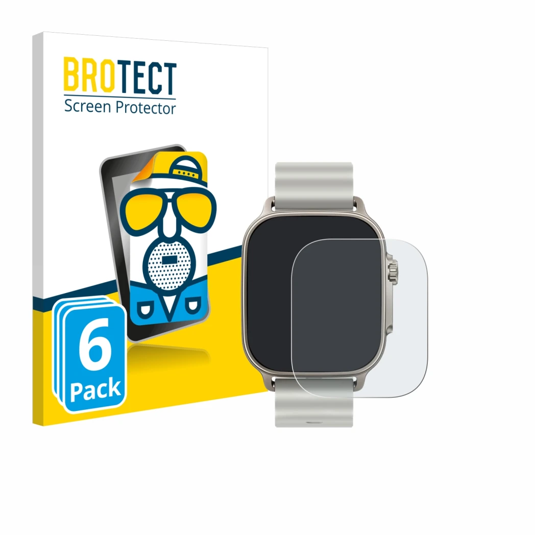 Parte frontale di una confezione del prodotto con il logo del marchio BROTECT. Accanto è raffigurato il dispositivo realme Wat