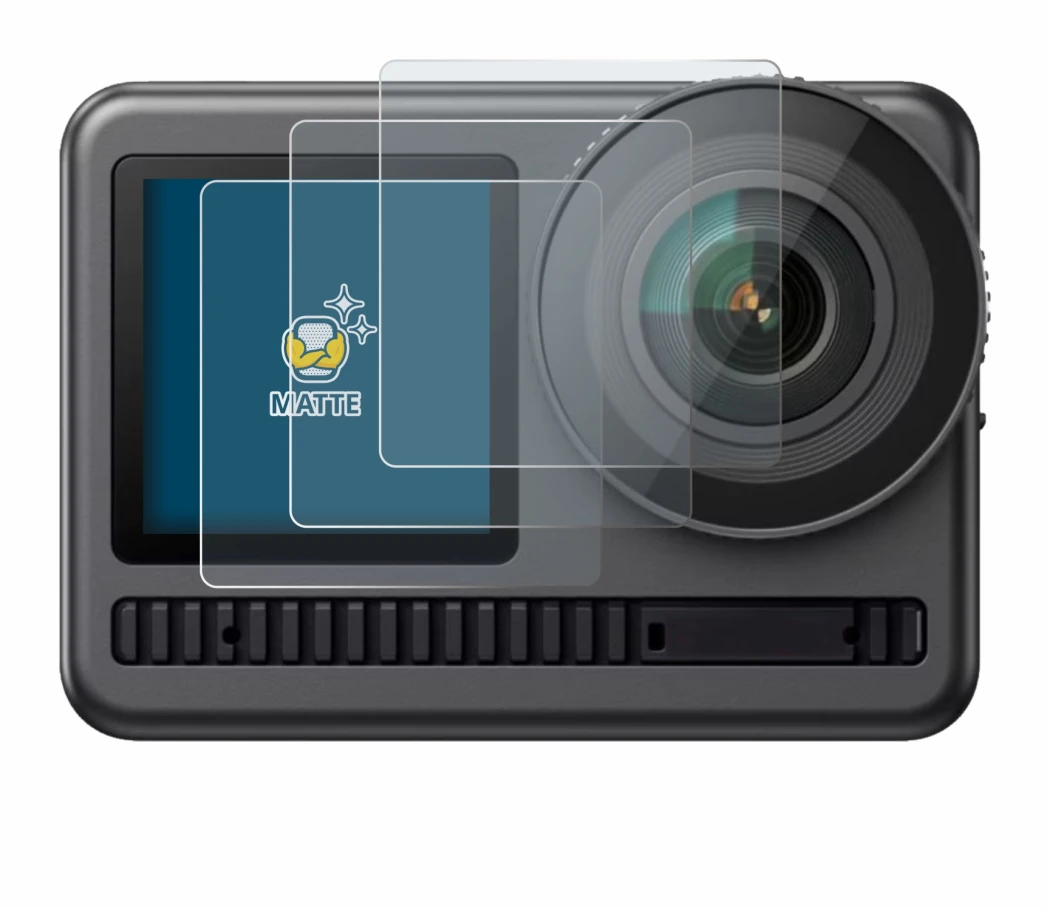 Immagine del dispositivo Akaso Brave 8 (Fronte Display) con un'ampia varietà di protezioni per lo schermo.