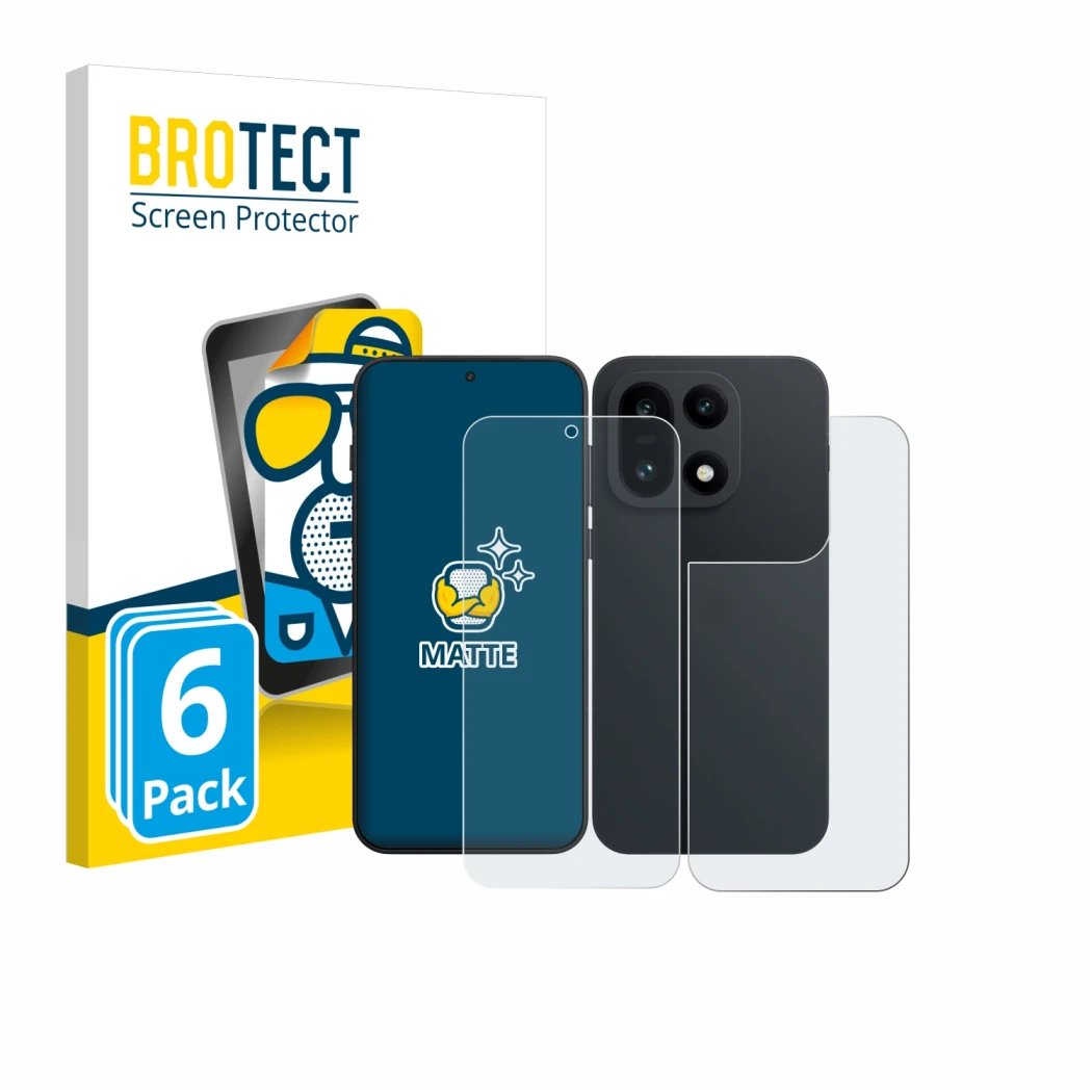 Parte frontale di una confezione del prodotto con il logo del marchio BROTECT. Accanto è raffigurato il dispositivo OnePlus 15