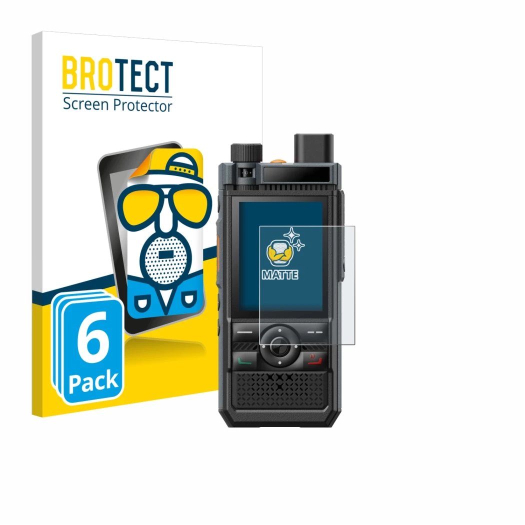 Parte frontale di una confezione del prodotto con il logo del marchio BROTECT. Accanto è raffigurato il dispositivo Hytera P50