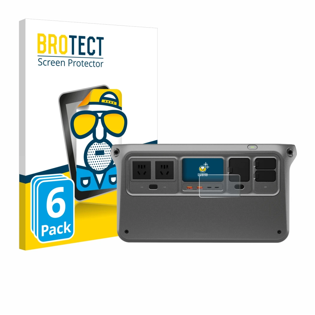 Parte frontale di una confezione del prodotto con il logo del marchio BROTECT. Accanto è raffigurato il dispositivo DJI Power 