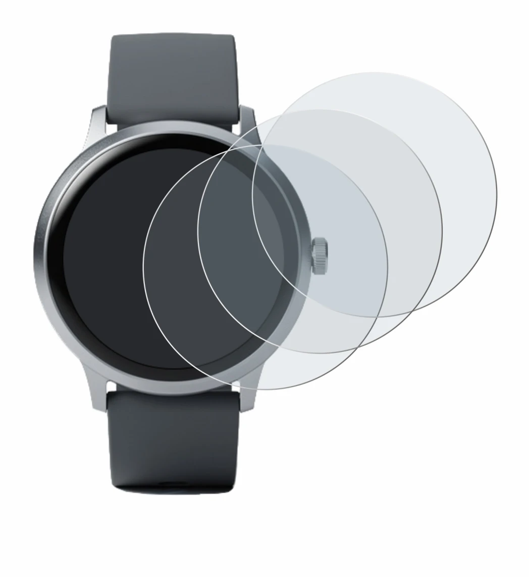 Immagine del dispositivo Pebble Round 2 con un'ampia varietà di protezioni per lo schermo.