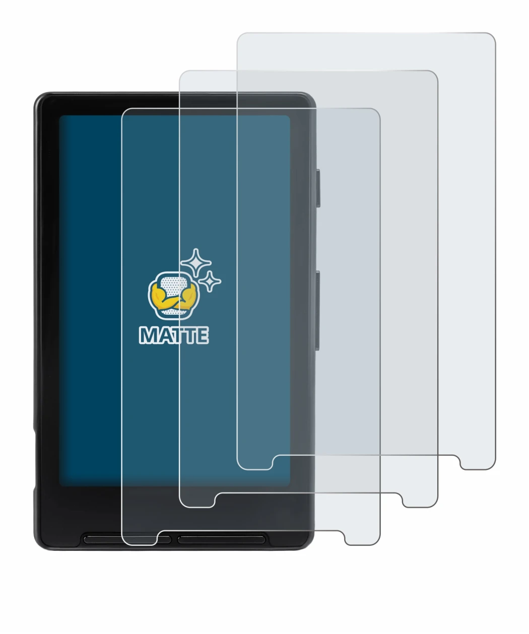 Immagine del dispositivo Xteink X4 con un'ampia varietà di protezioni per lo schermo.