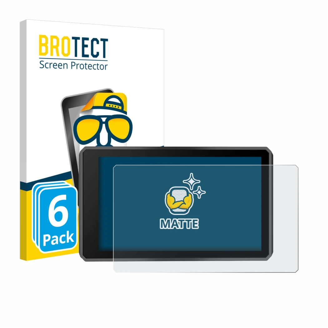 Parte frontale di una confezione del prodotto con il logo del marchio BROTECT. Accanto è raffigurato il dispositivo Garmin zum