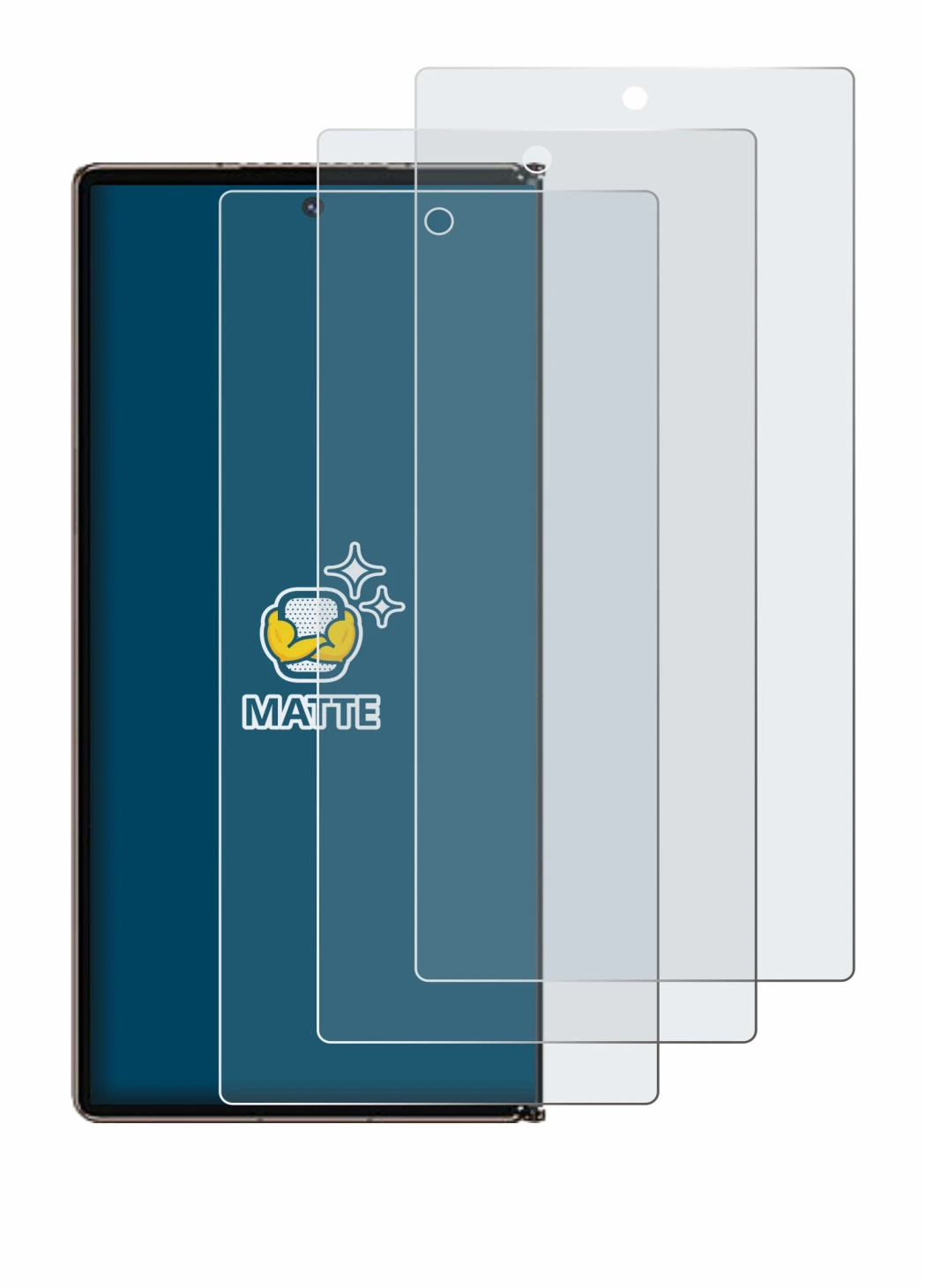Immagine del dispositivo Huawei Mate XT Ultimate con un'ampia varietà di protezioni per lo schermo.