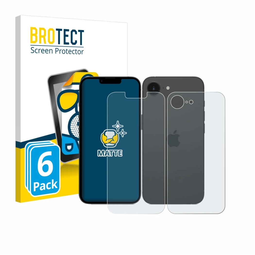 Parte frontale di una confezione del prodotto con il logo del marchio BROTECT. Accanto è raffigurato il dispositivo Apple iPho