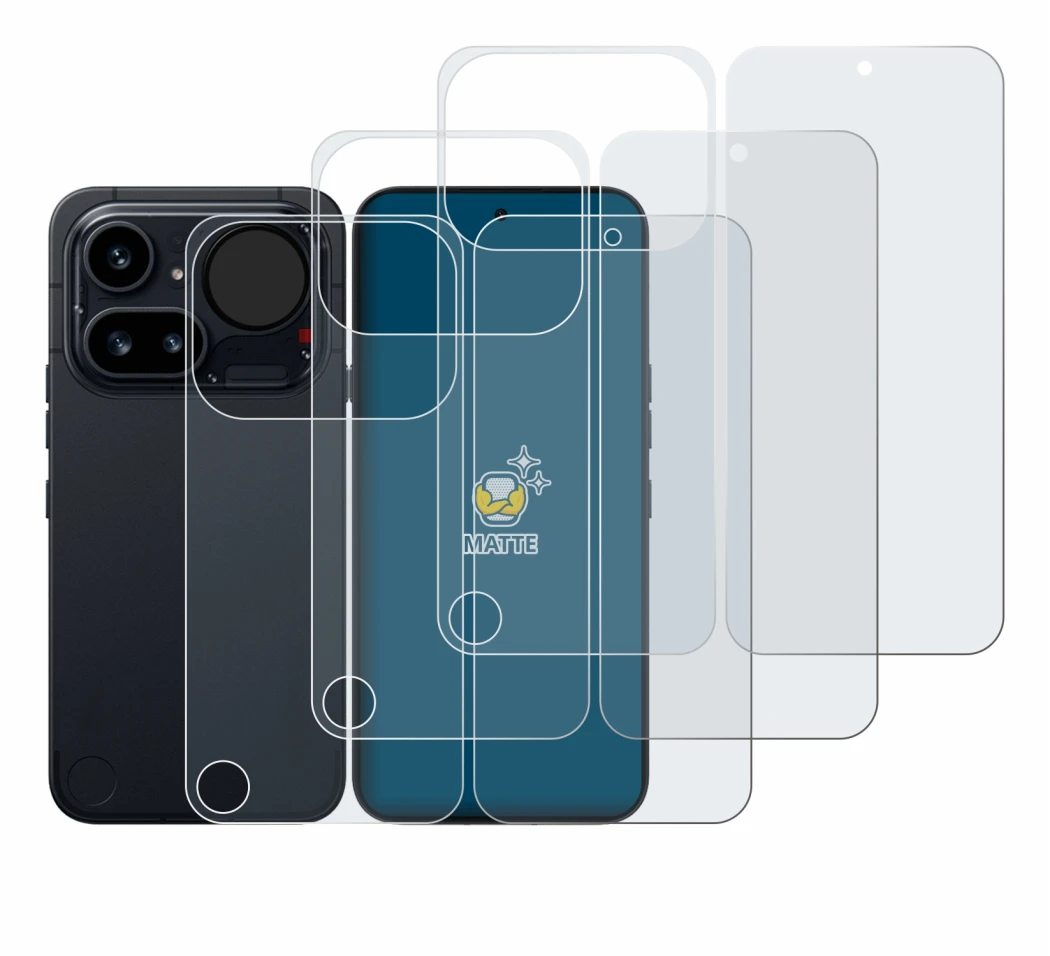 Immagine del dispositivo Nothing Phone (4a) Pro (Fronte+Retro) con un'ampia varietà di protezioni per lo schermo.