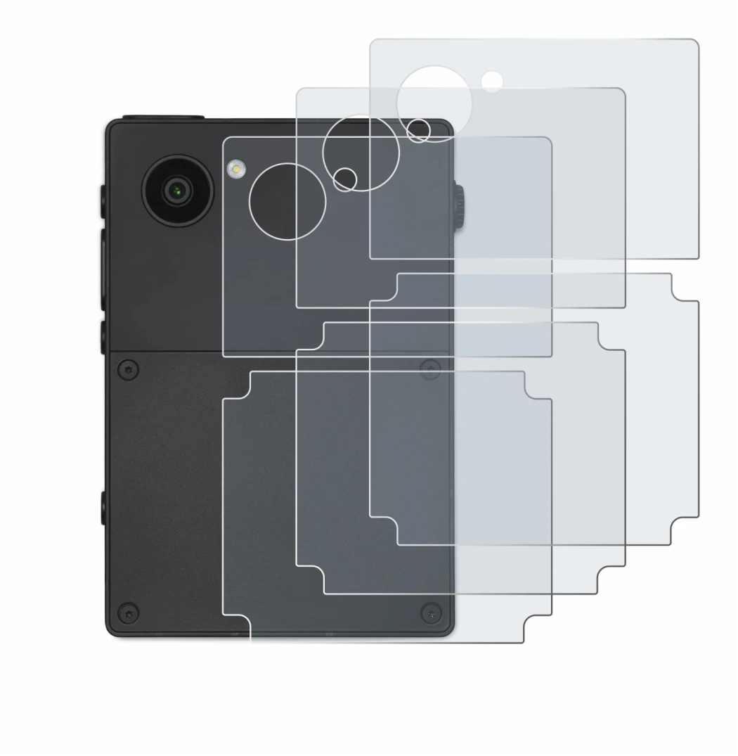 Immagine del dispositivo Light Phone 3 (Posteriore) con un'ampia varietà di protezioni per lo schermo.