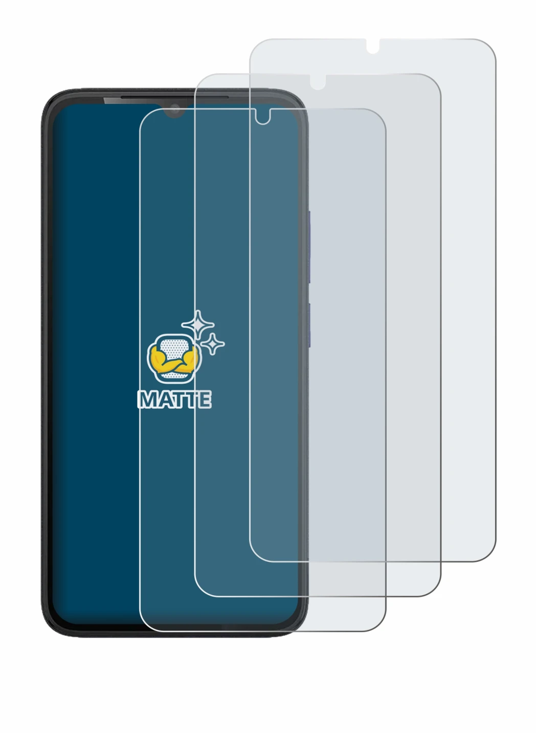 Immagine del dispositivo TCL K70 SE con un'ampia varietà di protezioni per lo schermo.