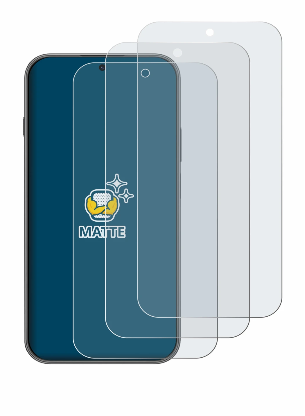 Immagine del dispositivo Huawei Nova 15 Max con un'ampia varietà di protezioni per lo schermo.