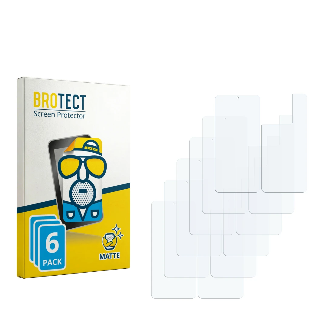 Parte frontale di una confezione del prodotto con il logo del marchio BROTECT. Accanto si trova la protezione per lo schermo c