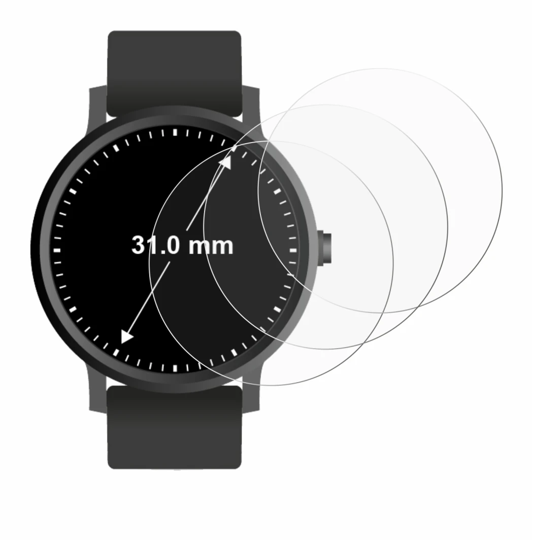 Immagine del dispositivo Orologi (circolare, ø: 31 mm) con un'ampia varietà di protezioni per lo schermo.
