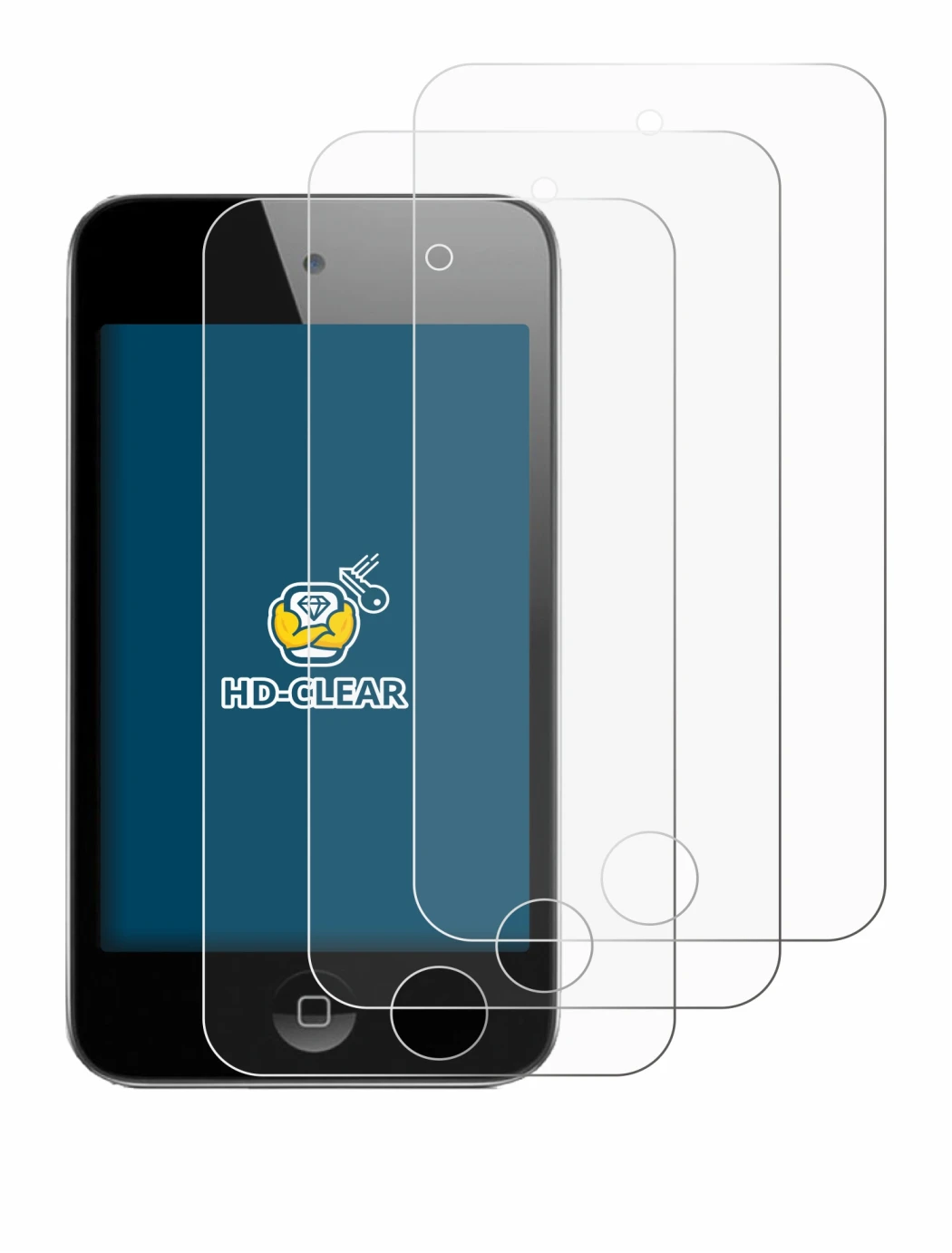 Immagine del dispositivo Apple iPod Touch (4a Gen.) con un'ampia varietà di protezioni per lo schermo.