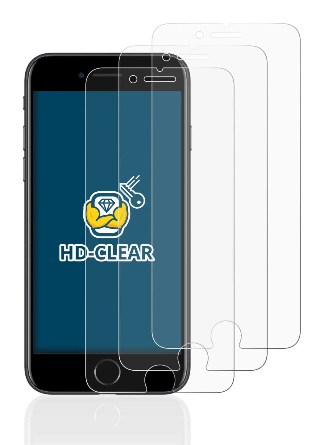 Immagine del dispositivo Apple iPhone 7 con un'ampia varietà di protezioni per lo schermo.