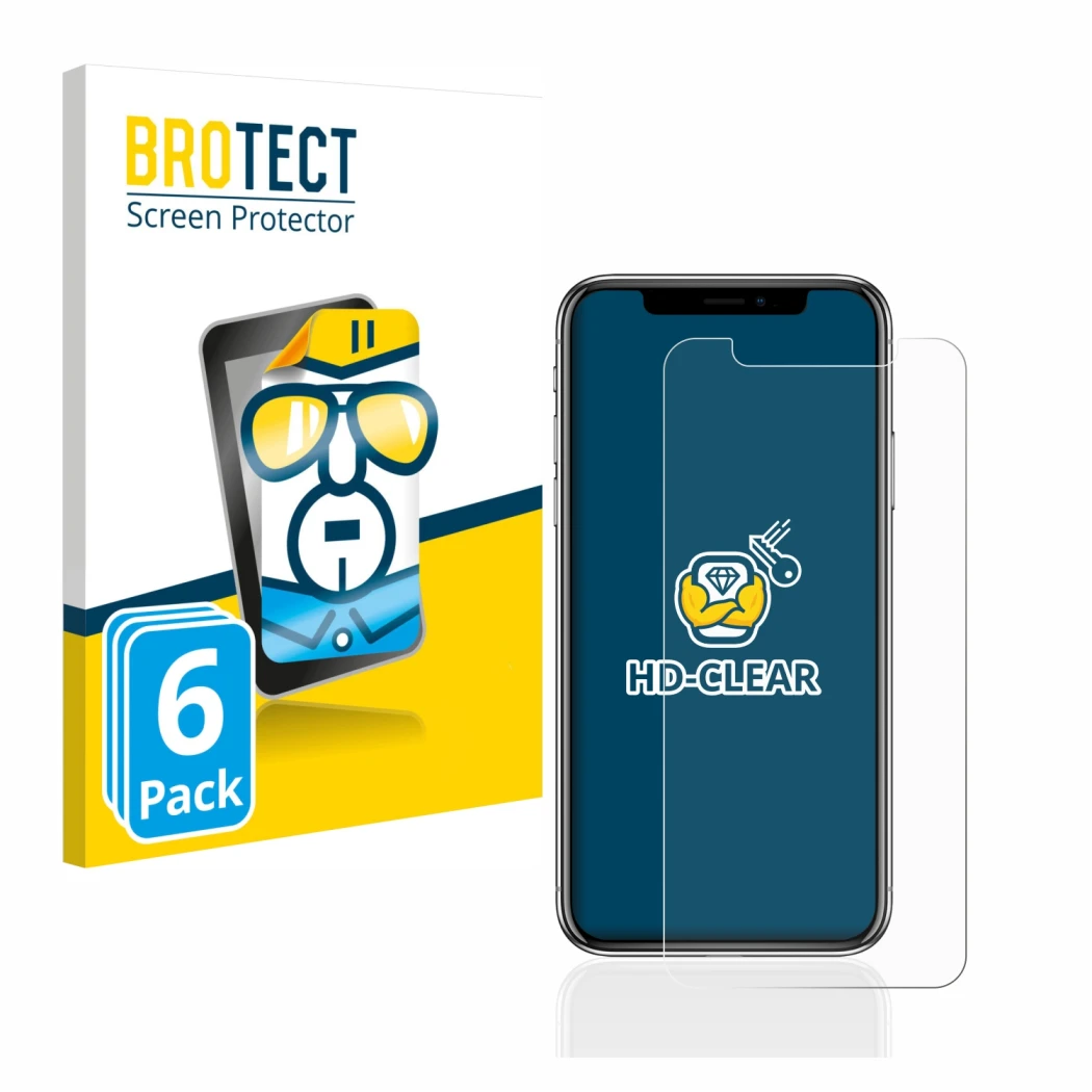 Parte frontale di una confezione del prodotto con il logo del marchio BROTECT. Accanto è raffigurato il dispositivo Apple iPho