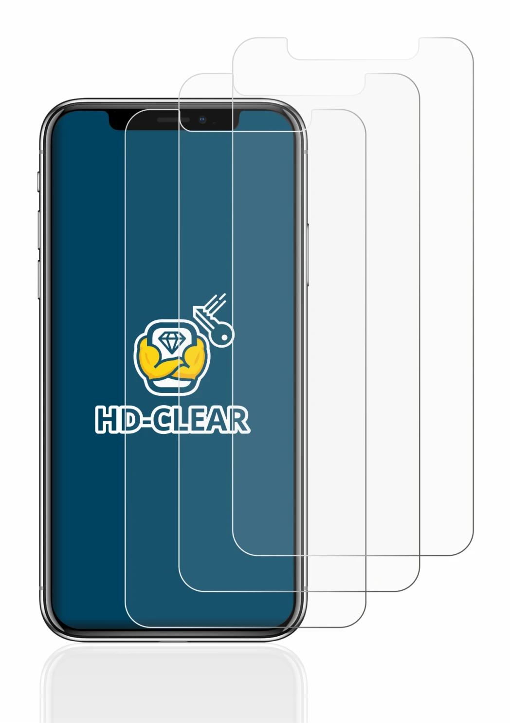 Immagine del dispositivo Apple iPhone X con un'ampia varietà di protezioni per lo schermo.