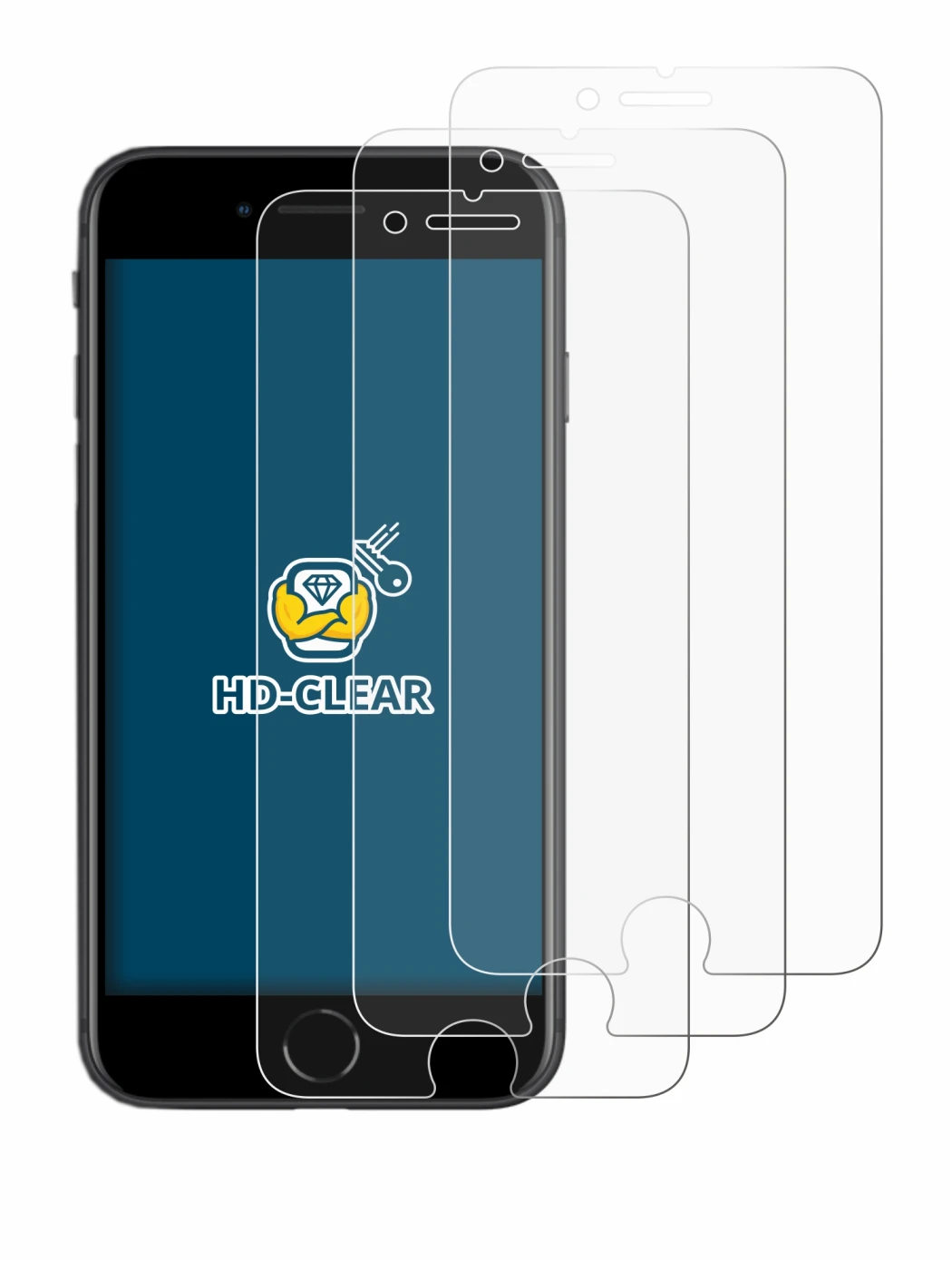 Immagine del dispositivo Apple iPhone SE 2 2020 con un'ampia varietà di protezioni per lo schermo.