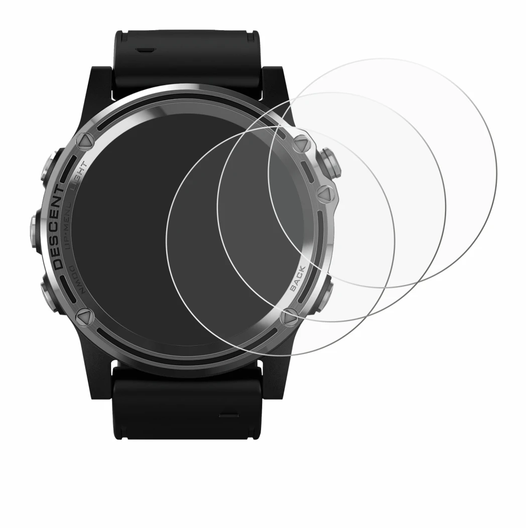 Immagine del dispositivo Garmin Descent Mk1 con un'ampia varietà di protezioni per lo schermo.