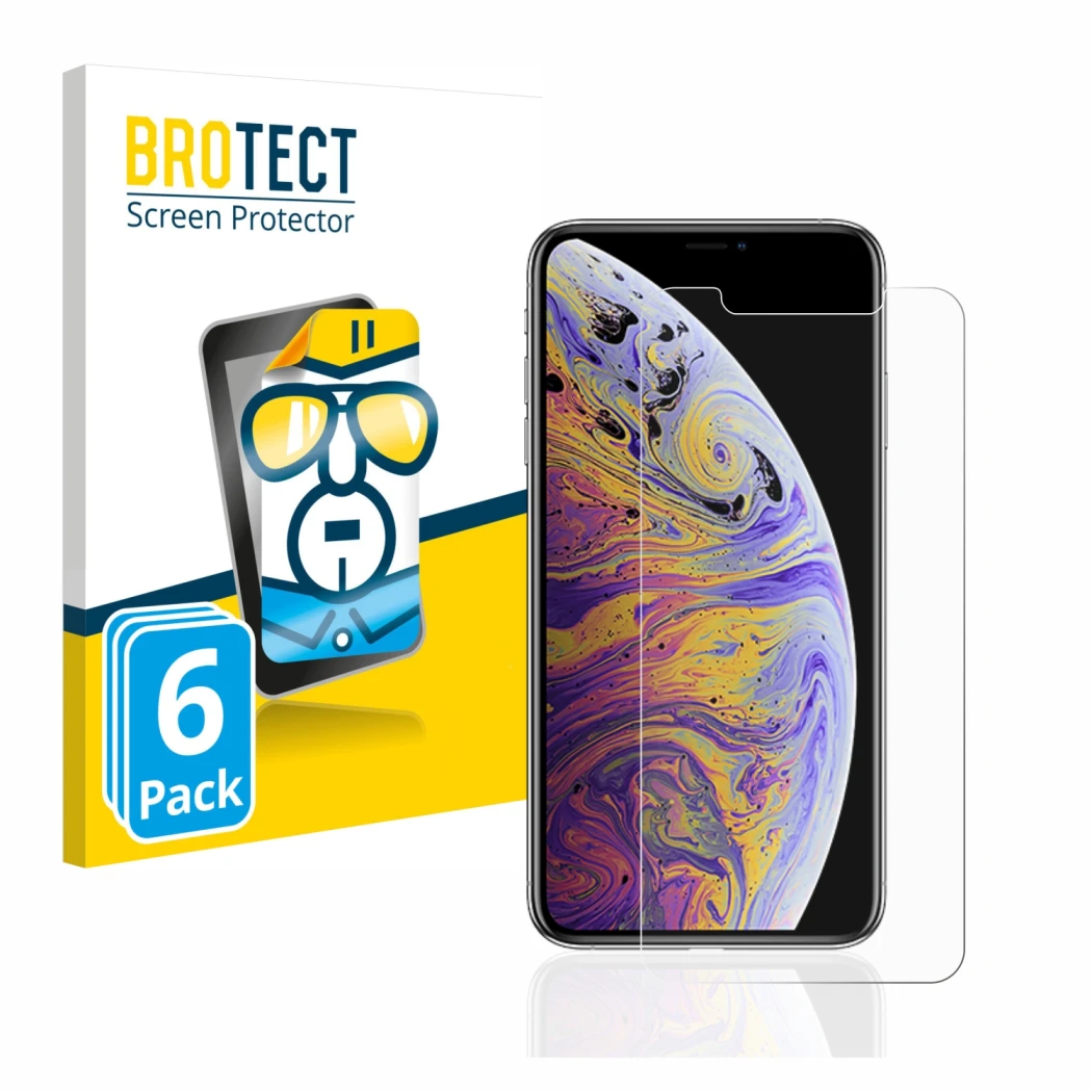 Parte frontale di una confezione del prodotto con il logo del marchio BROTECT. Accanto è raffigurato il dispositivo Apple iPho