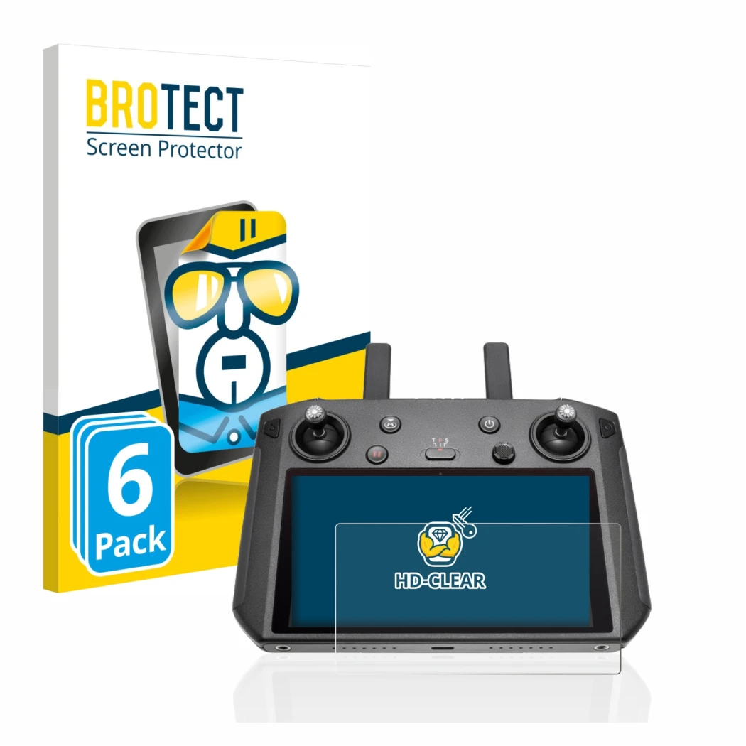 Parte frontale di una confezione del prodotto con il logo del marchio BROTECT. Accanto è raffigurato il dispositivo DJI Smart