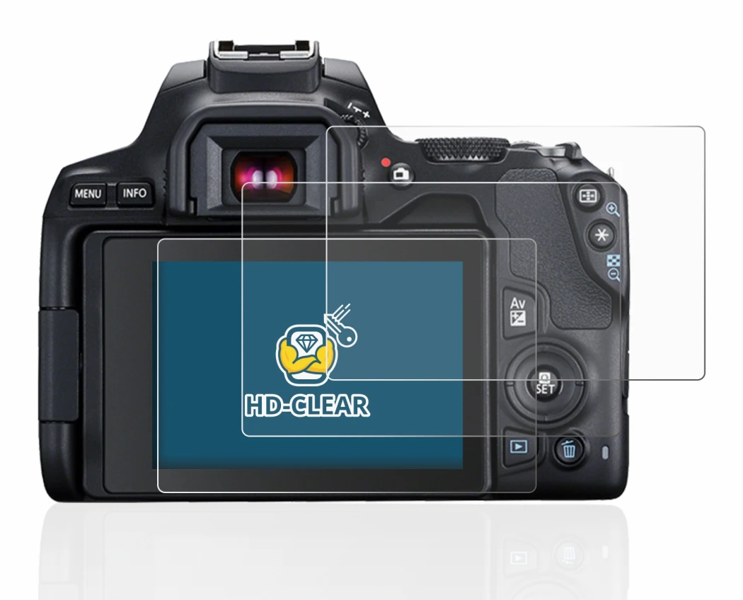 Immagine del dispositivo Canon EOS 250D con un'ampia varietà di protezioni per lo schermo.