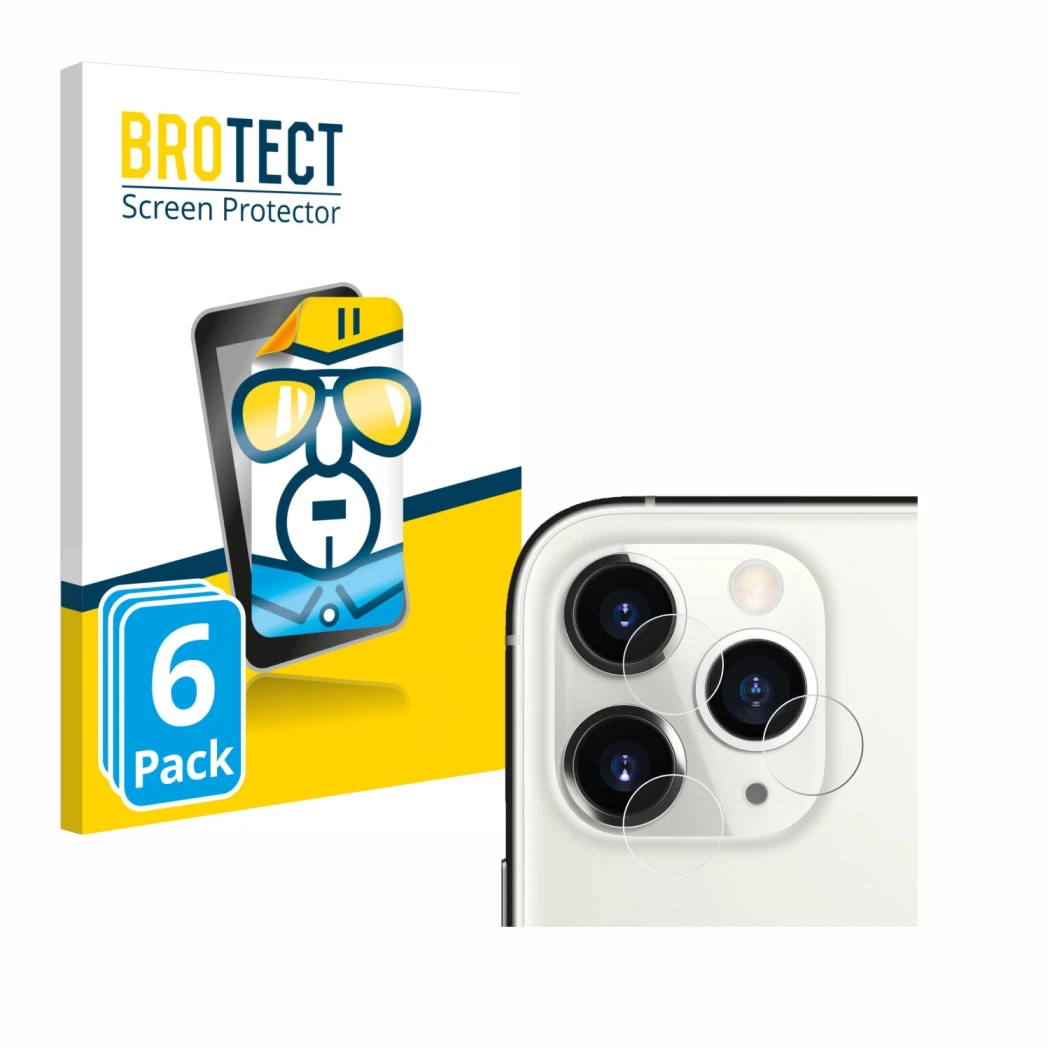 Parte frontale di una confezione del prodotto con il logo del marchio BROTECT. Accanto è raffigurato il dispositivo Apple iPho