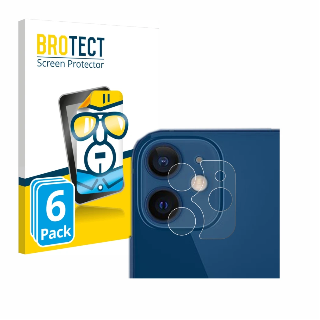 Parte frontale di una confezione del prodotto con il logo del marchio BROTECT. Accanto è raffigurato il dispositivo Apple iPho