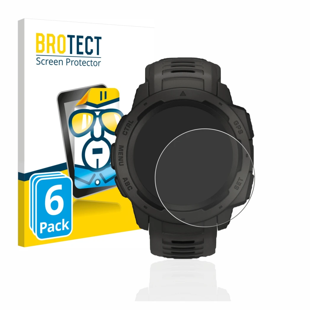 Parte frontale di una confezione del prodotto con il logo del marchio BROTECT. Accanto è raffigurato il dispositivo Garmin Ins