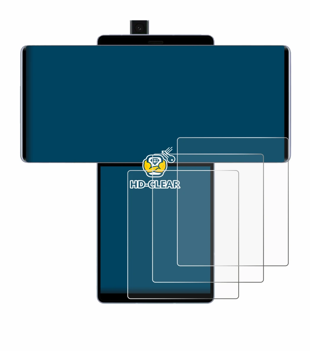 Immagine del dispositivo LG Wing (Display posteriore) con un'ampia varietà di protezioni per lo schermo.