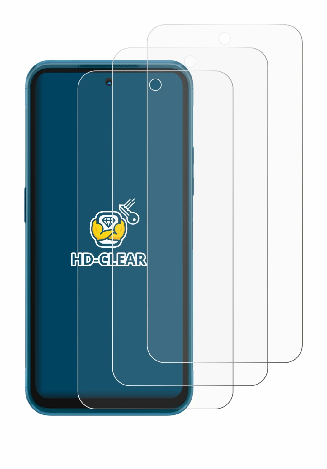 Immagine del dispositivo Nokia XR20 con un'ampia varietà di protezioni per lo schermo.