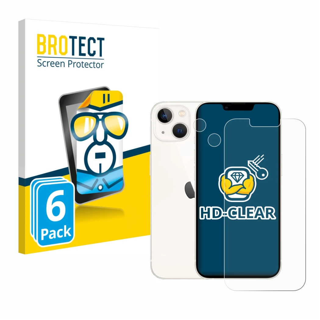 Parte frontale di una confezione del prodotto con il logo del marchio BROTECT. Accanto è raffigurato il dispositivo Apple iPho