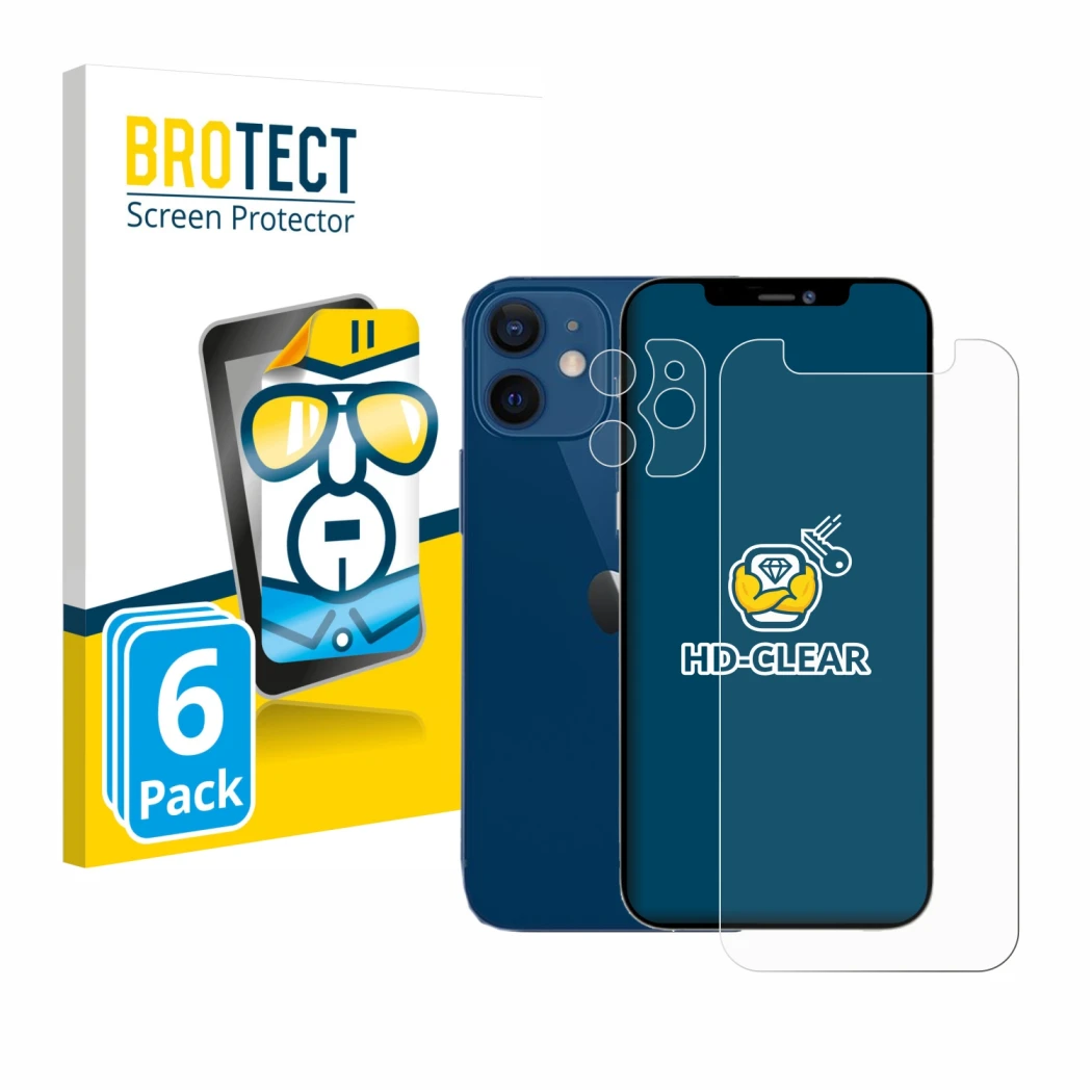 Parte frontale di una confezione del prodotto con il logo del marchio BROTECT. Accanto è raffigurato il dispositivo Apple iPho