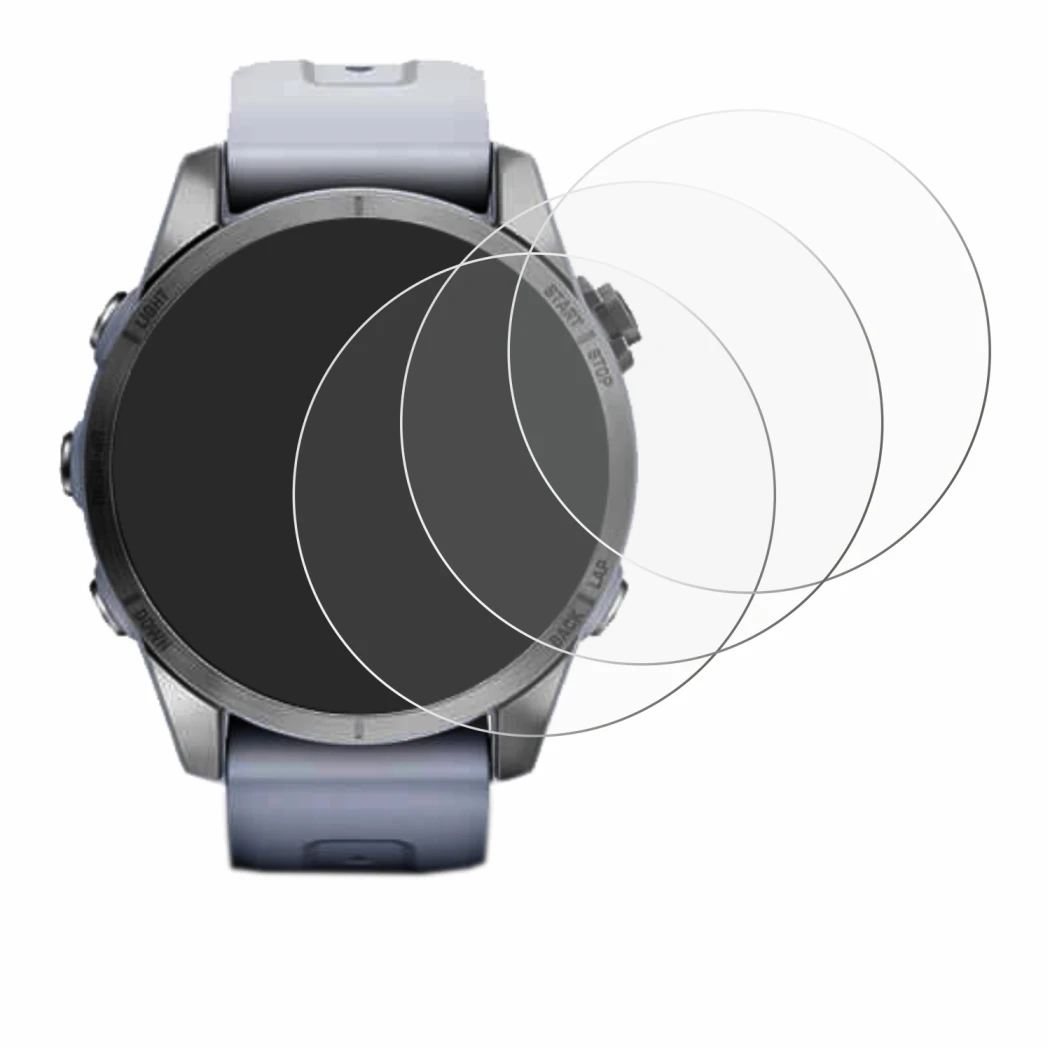 Immagine del dispositivo Garmin Fenix 7S v con un'ampia varietà di protezioni per lo schermo.