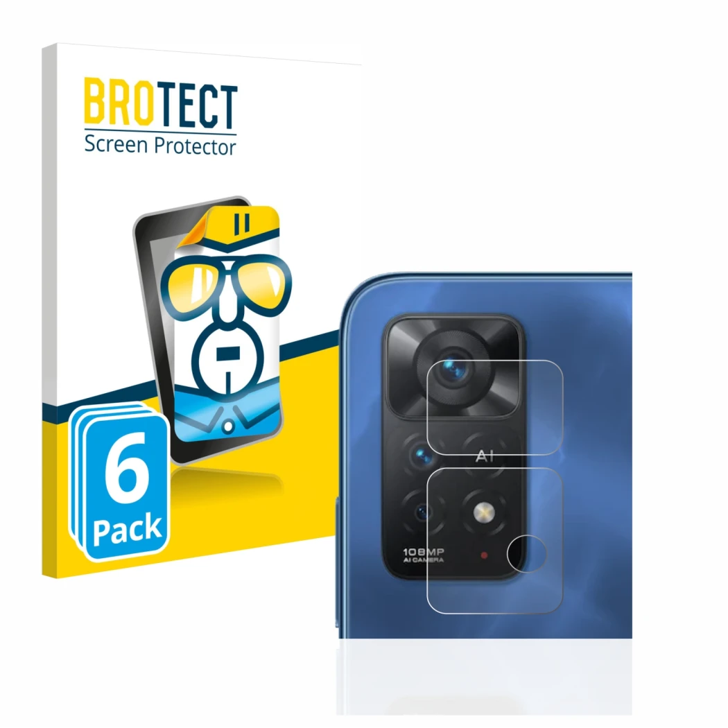 Parte frontale di una confezione del prodotto con il logo del marchio BROTECT. Accanto è raffigurato il dispositivo Xiaomi Red