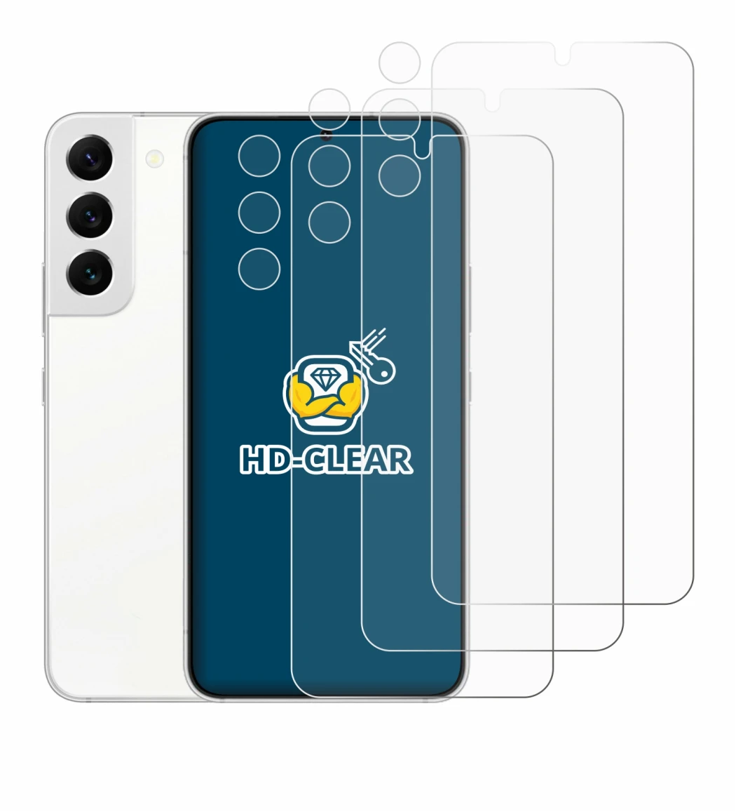 Immagine del dispositivo Samsung Galaxy S22 5G (Fronte+Fotocamera) con un'ampia varietà di protezioni per lo schermo.