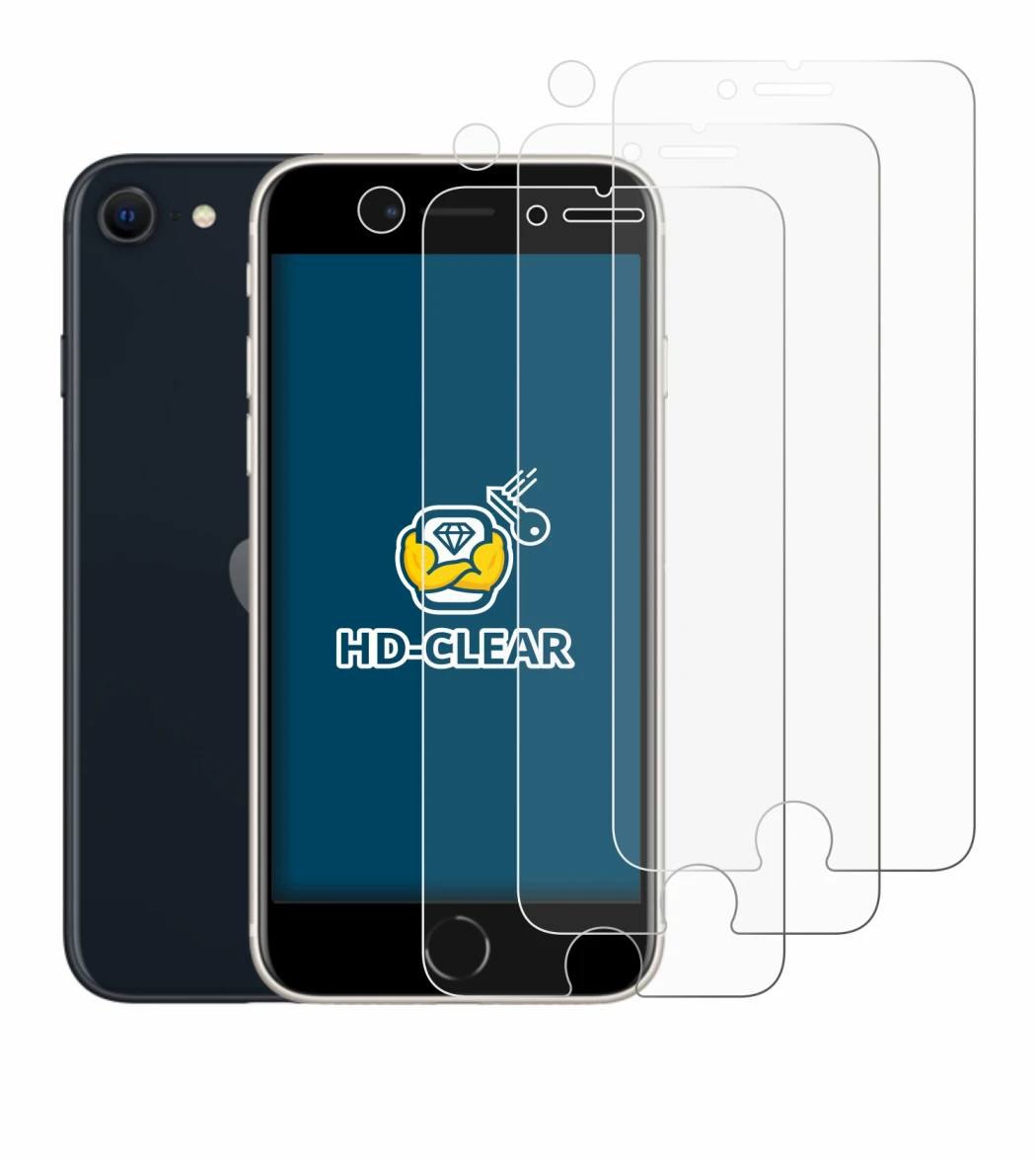 Immagine del dispositivo Apple iPhone SE 3 2022 (Fronte+Fotocamera) con un'ampia varietà di protezioni per lo schermo.